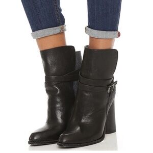 Cynthia Vincent Hue Black Leather & Gray Wool Booties Size 9